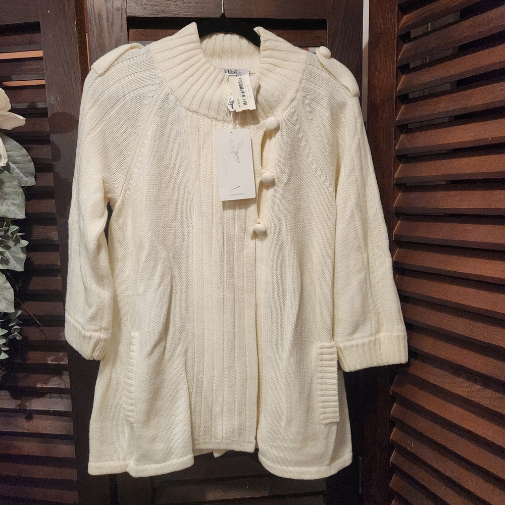 Tibi Cream Button-Front Knit Cardigan